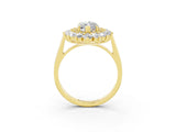 Yellow gold Marquise Cut Halo Cluster Diamond Ring with Pave Band and Four-Prong Setting_15