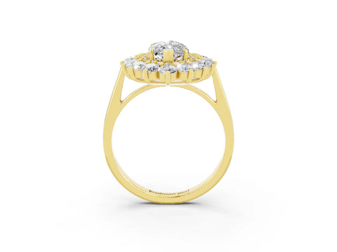 Yellow gold Marquise Cut Halo Cluster Diamond Ring with Pave Band and Four-Prong Setting_15