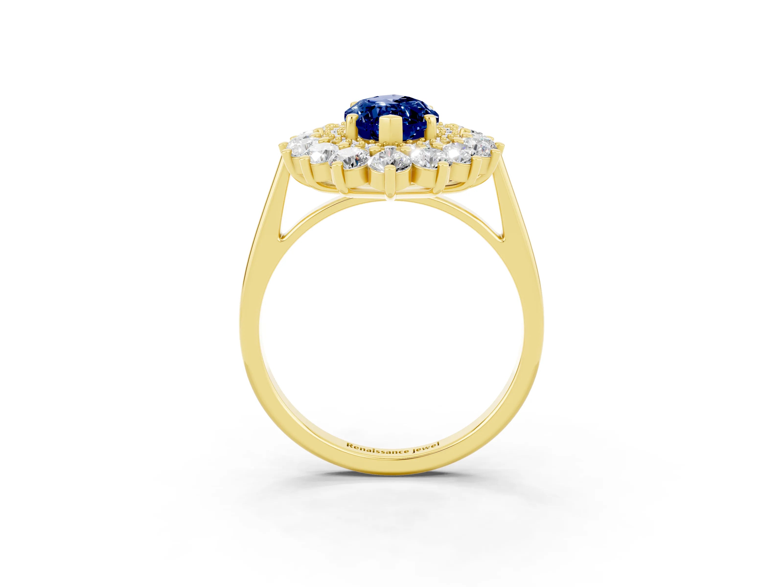 Yellow gold Marquise Cut Halo Cluster Diamond Ring with Pave Band and Four-Prong Setting_15