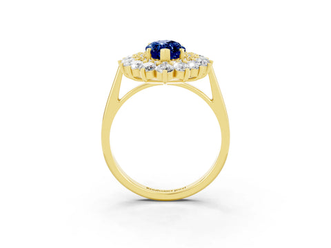 Yellow gold Marquise Cut Halo Cluster Diamond Ring with Pave Band and Four-Prong Setting_15
