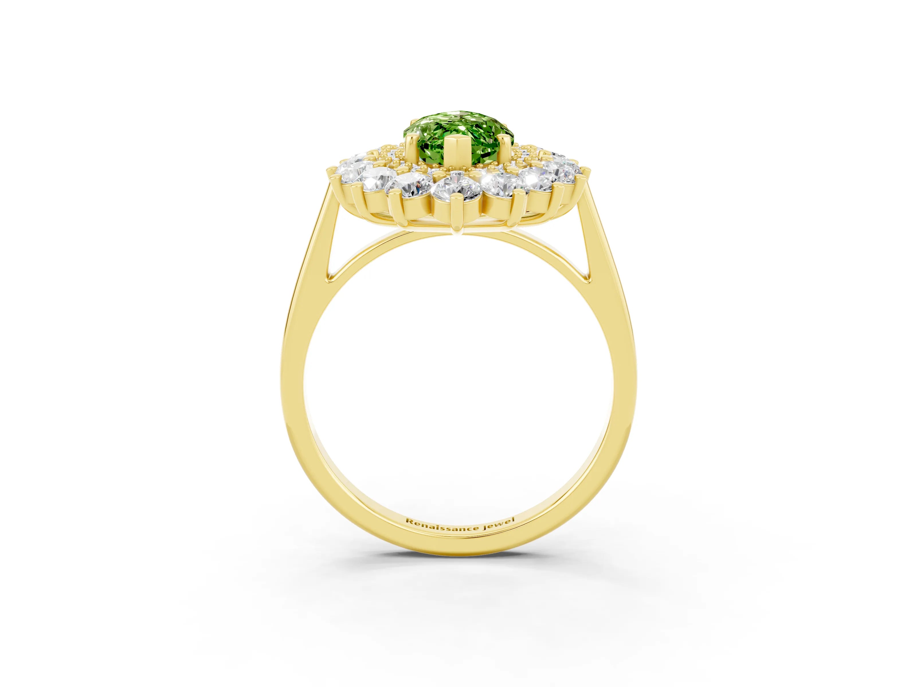 Yellow gold Marquise Cut Halo Cluster Diamond Ring with Pave Band and Four-Prong Setting_15