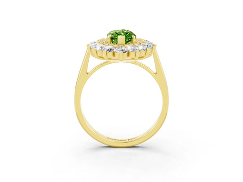 Yellow gold Marquise Cut Halo Cluster Diamond Ring with Pave Band and Four-Prong Setting_15