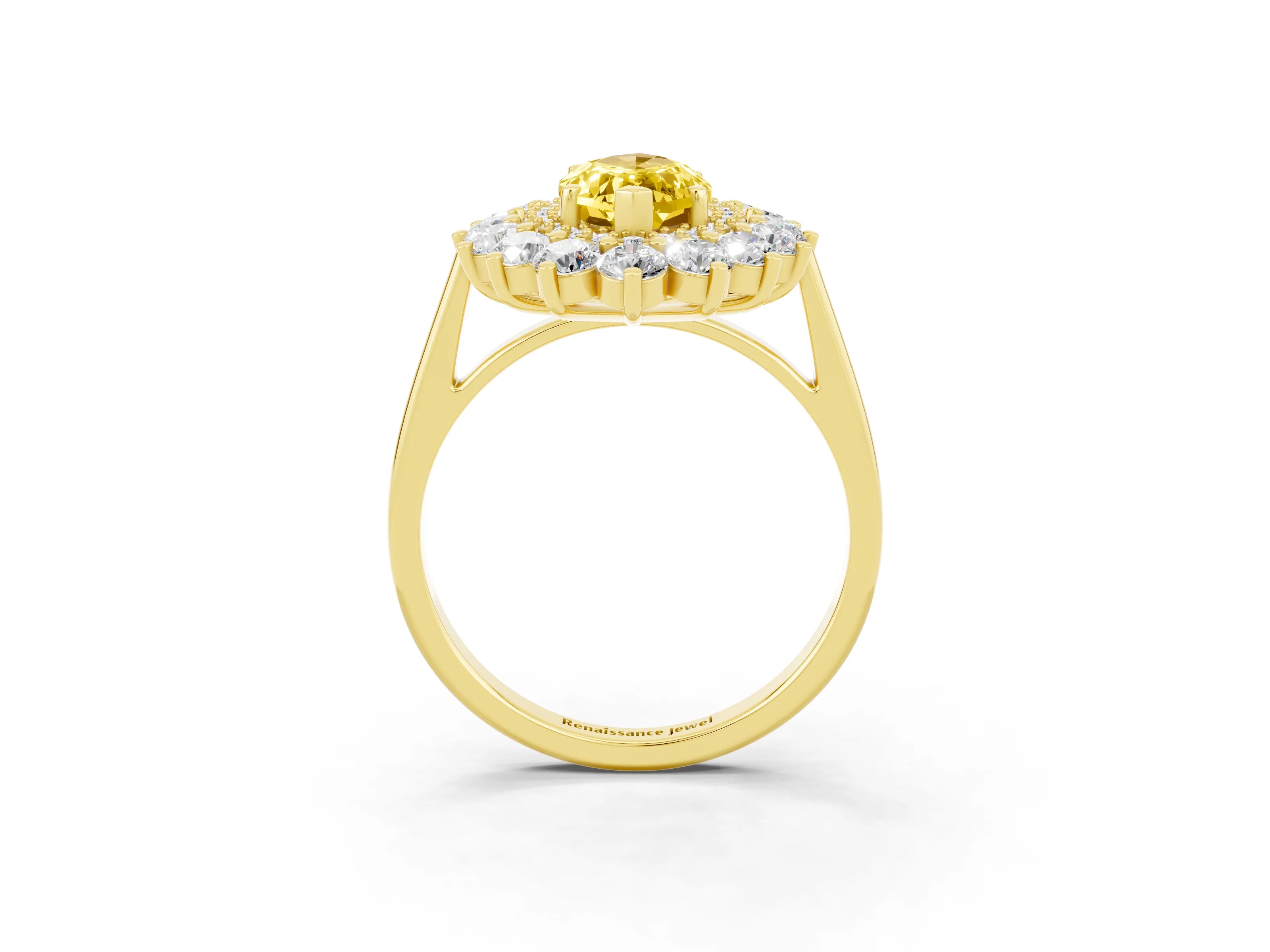 Yellow gold Marquise Cut Halo Cluster Diamond Ring with Pave Band and Four-Prong Setting_15