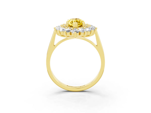 Yellow gold Marquise Cut Yellow Sapphire Floral Double Halo Engagement Ring with Prong Setting