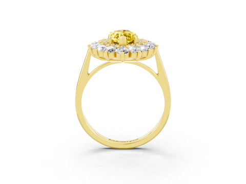 Yellow gold Marquise Cut Halo Cluster Diamond Ring with Pave Band and Four-Prong Setting_15