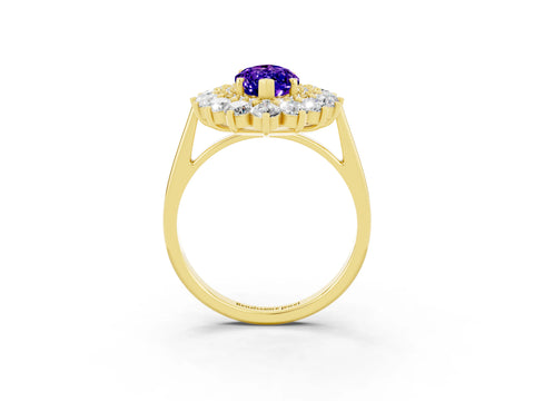 Yellow gold Marquise Cut Halo Cluster Diamond Ring with Pave Band and Four-Prong Setting_15