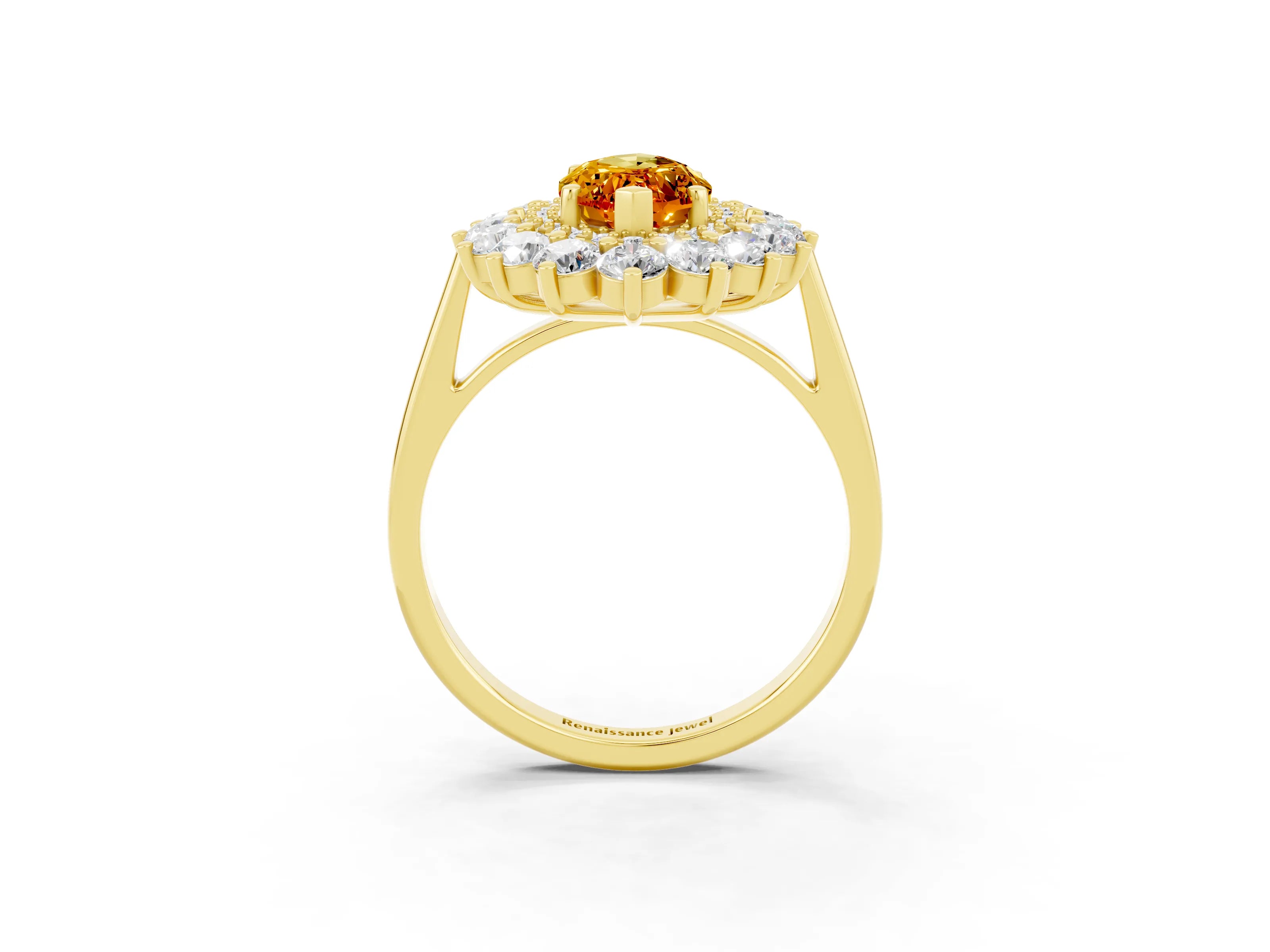 Yellow gold Marquise Cut Halo Cluster Diamond Ring with Pave Band and Four-Prong Setting_15