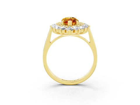 Yellow gold Marquise Cut Halo Cluster Diamond Ring with Pave Band and Four-Prong Setting_15