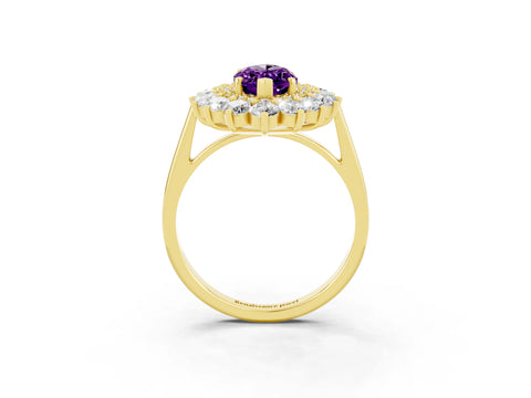 Yellow gold Marquise Cut Halo Cluster Diamond Ring with Pave Band and Four-Prong Setting_15