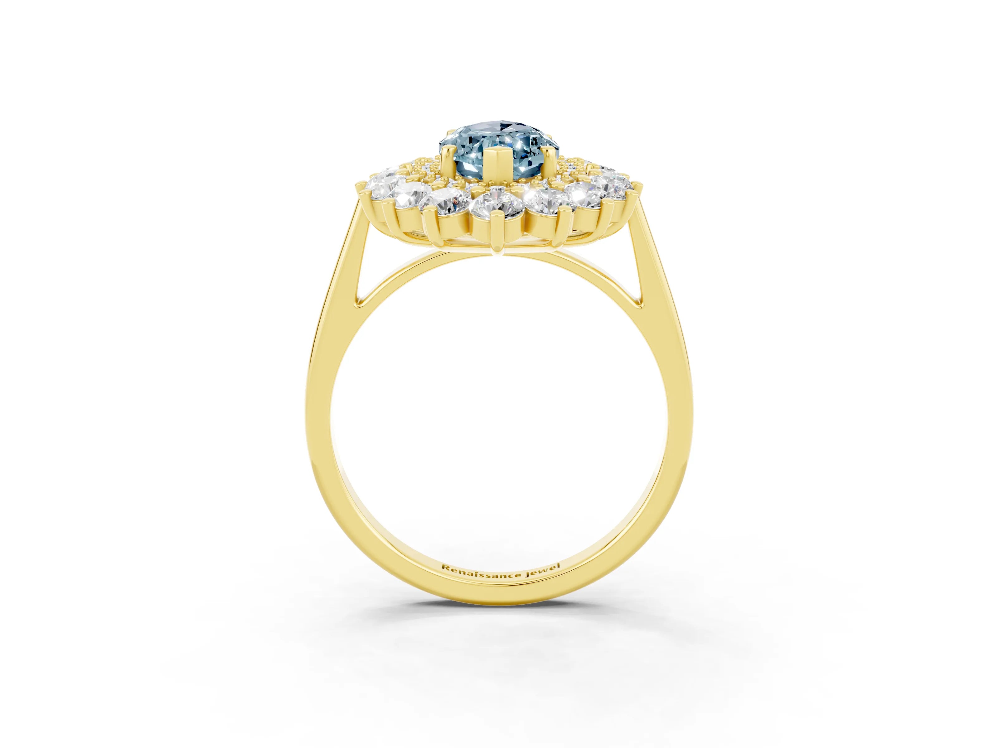 Yellow gold Marquise Cut Halo Cluster Diamond Ring with Pave Band and Four-Prong Setting_15
