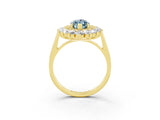 Yellow gold Marquise Cut Halo Cluster Diamond Ring with Pave Band and Four-Prong Setting_15