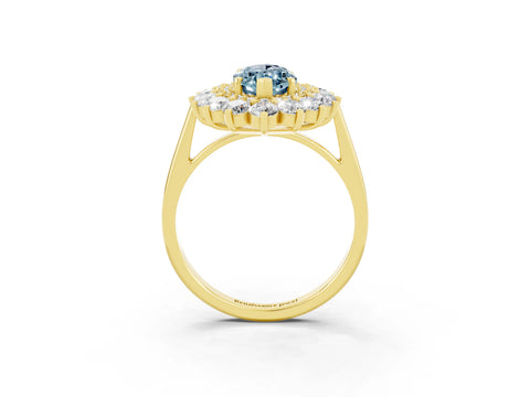 Yellow gold Marquise Cut Halo Cluster Diamond Ring with Pave Band and Four-Prong Setting_15