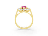 Yellow gold Marquise Cut Halo Cluster Diamond Ring with Pave Band and Four-Prong Setting_15