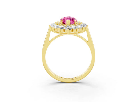 Yellow gold Marquise Cut Halo Cluster Diamond Ring with Pave Band and Four-Prong Setting_15
