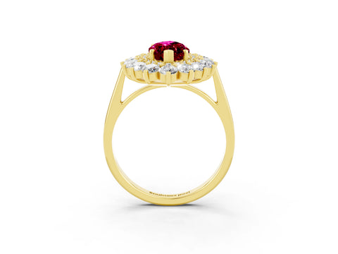 Yellow gold Marquise Cut Halo Cluster Diamond Ring with Pave Band and Four-Prong Setting_15