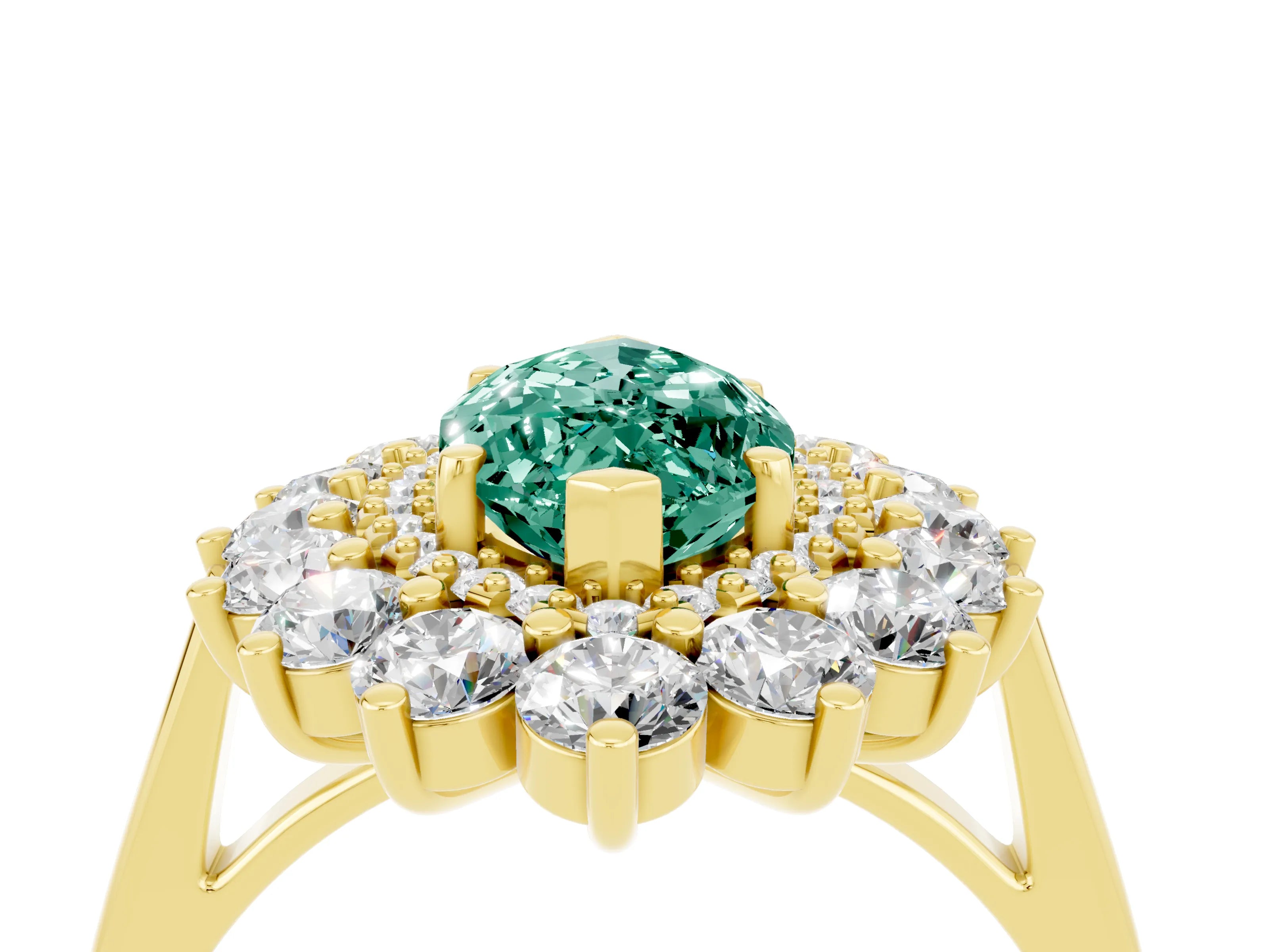 Yellow gold Marquise Cut Halo Cluster Diamond Ring with Pave Band and Four-Prong Setting_16