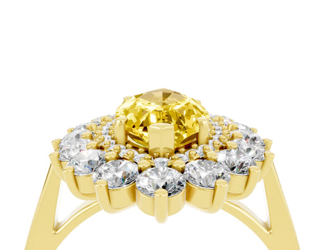 Yellow gold Marquise Cut Halo Cluster Diamond Ring with Pave Band and Four-Prong Setting_16
