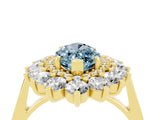 Yellow gold Marquise Cut Halo Cluster Diamond Ring with Pave Band and Four-Prong Setting_16