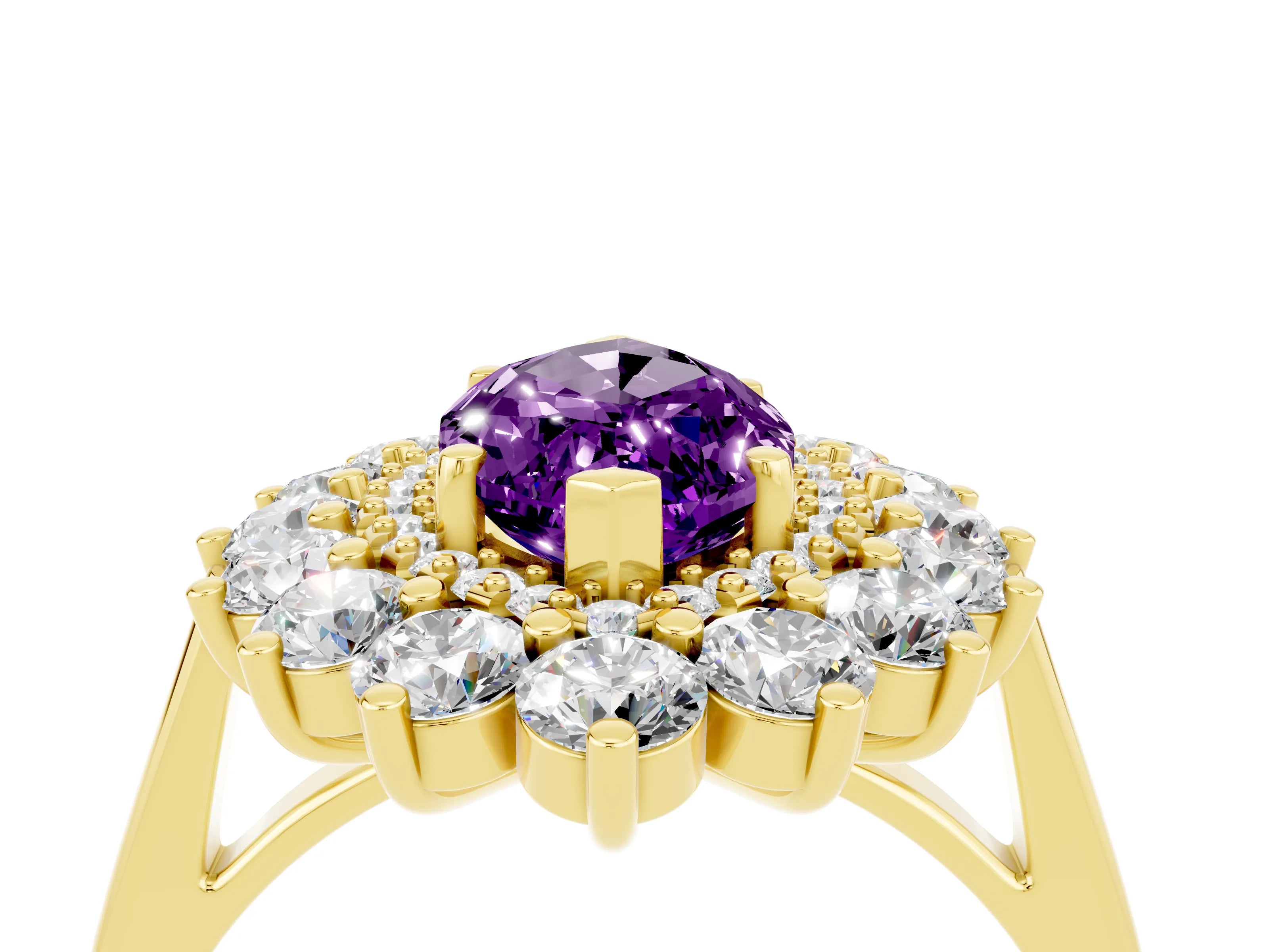 Yellow gold Marquise Cut Halo Cluster Diamond Ring with Pave Band and Four-Prong Setting_16