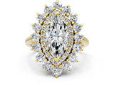 Yellow gold Marquise Cut Halo Cluster Diamond Ring with Pave Band and Four-Prong Setting_17
