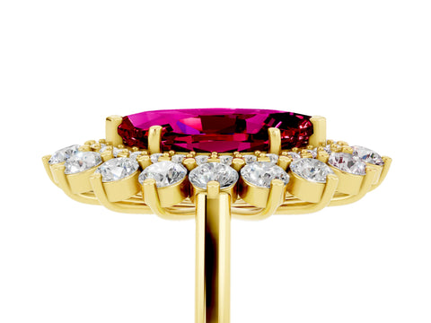 Yellow gold Marquise Cut Halo Cluster Diamond Ring with Pave Band and Four-Prong Setting_17
