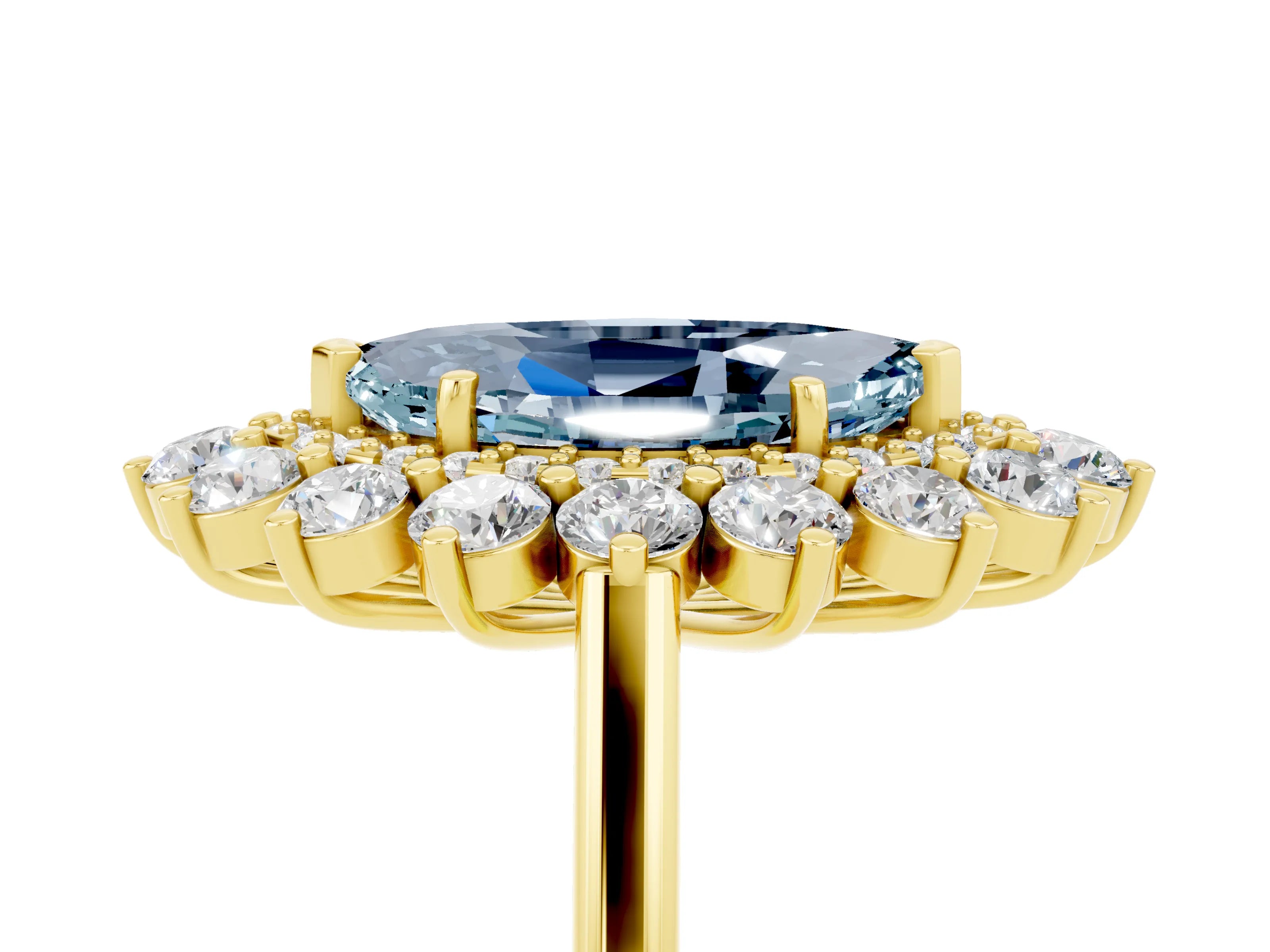 Yellow gold Marquise Cut Halo Cluster Diamond Ring with Pave Band and Four-Prong Setting_17