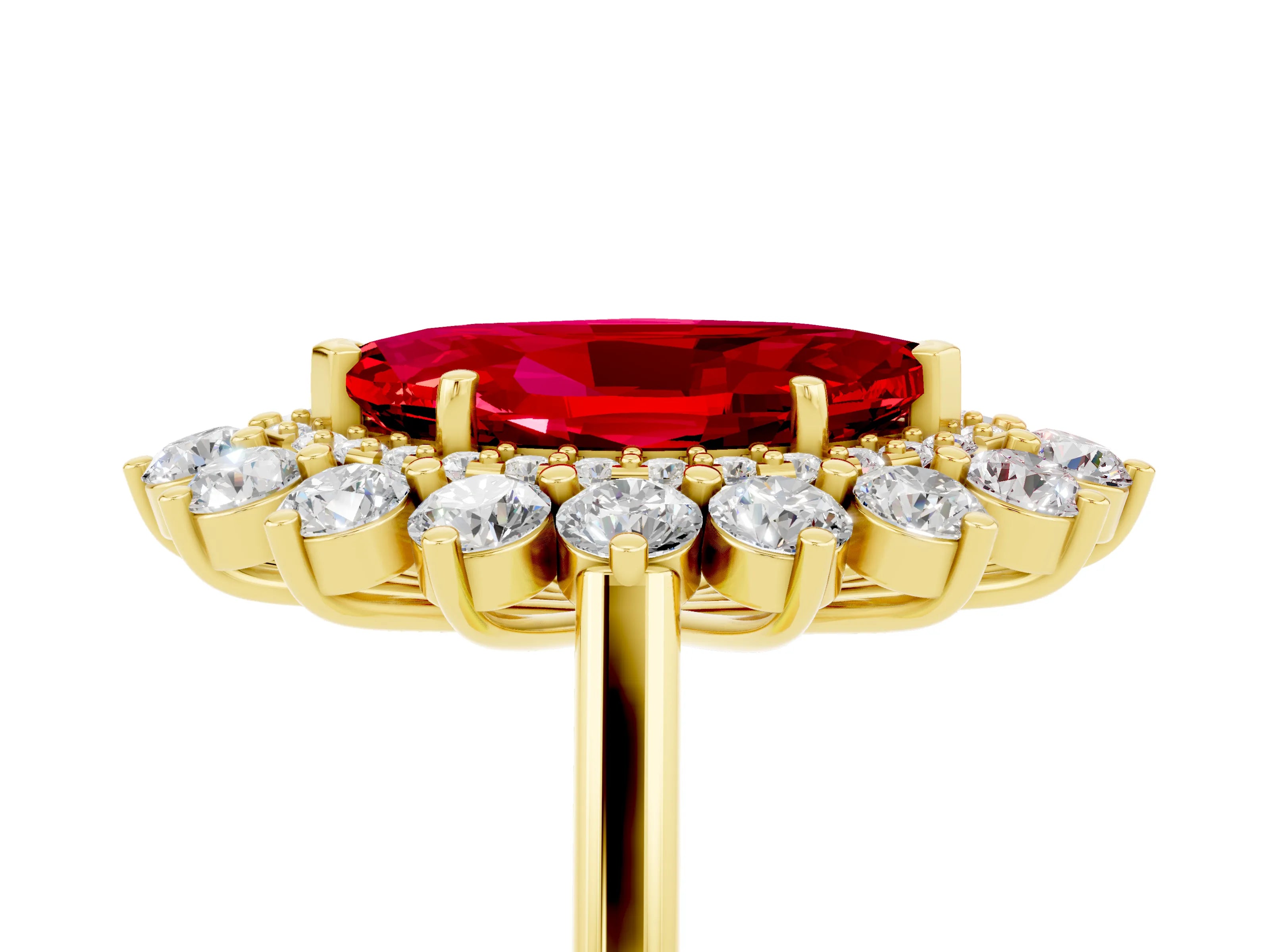 Yellow gold Marquise Cut Halo Cluster Diamond Ring with Pave Band and Four-Prong Setting_17