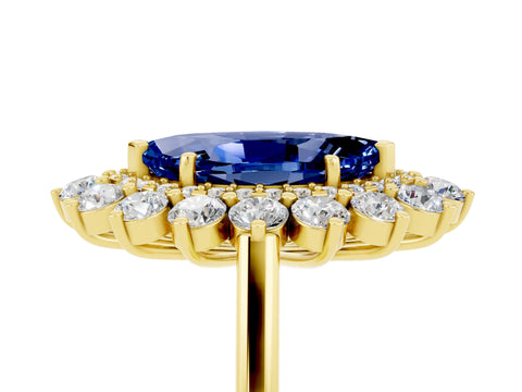 Yellow gold Marquise Cut Halo Cluster Diamond Ring with Pave Band and Four-Prong Setting_17