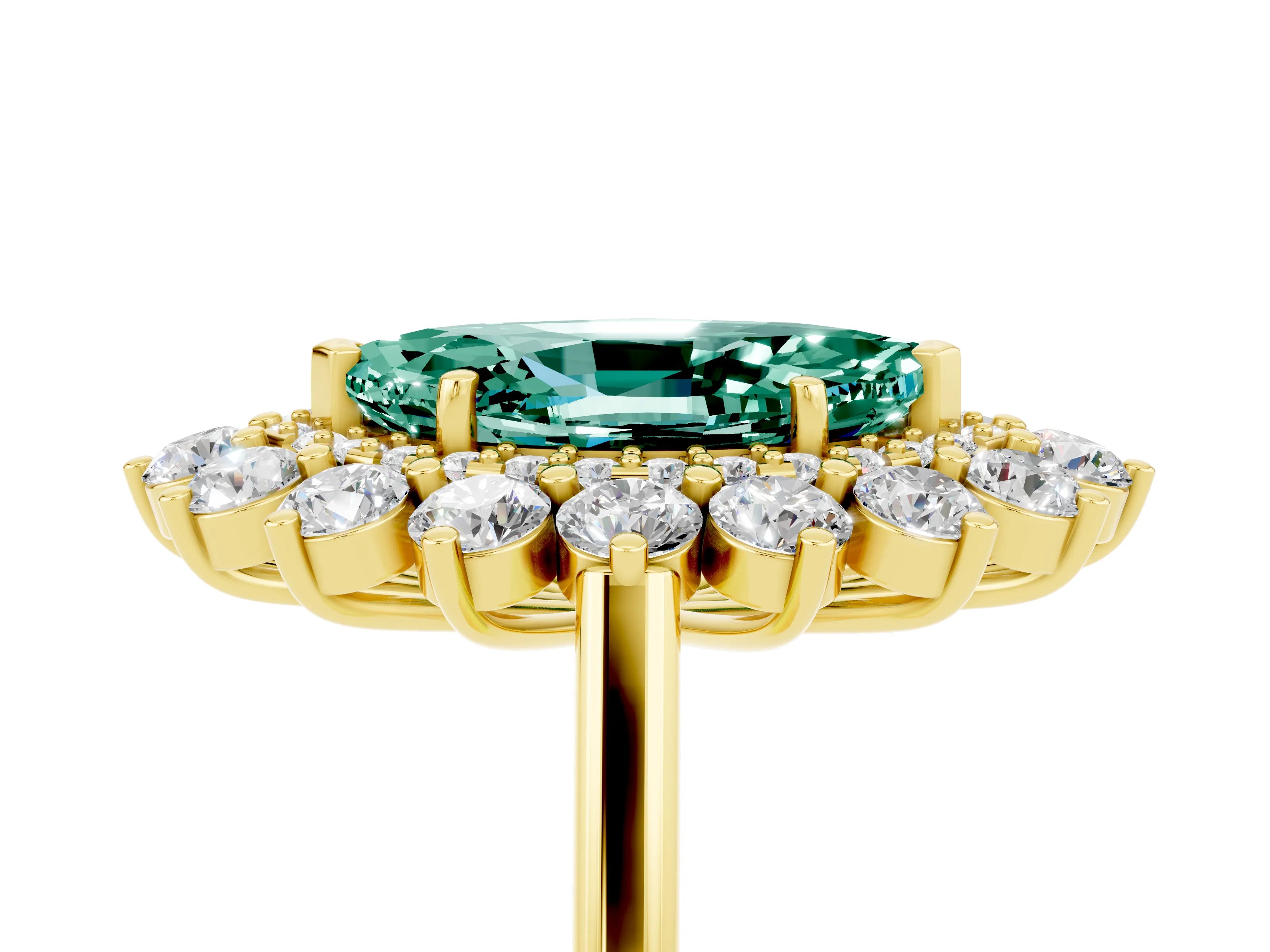 Yellow gold Marquise Cut Halo Cluster Diamond Ring with Pave Band and Four-Prong Setting_17