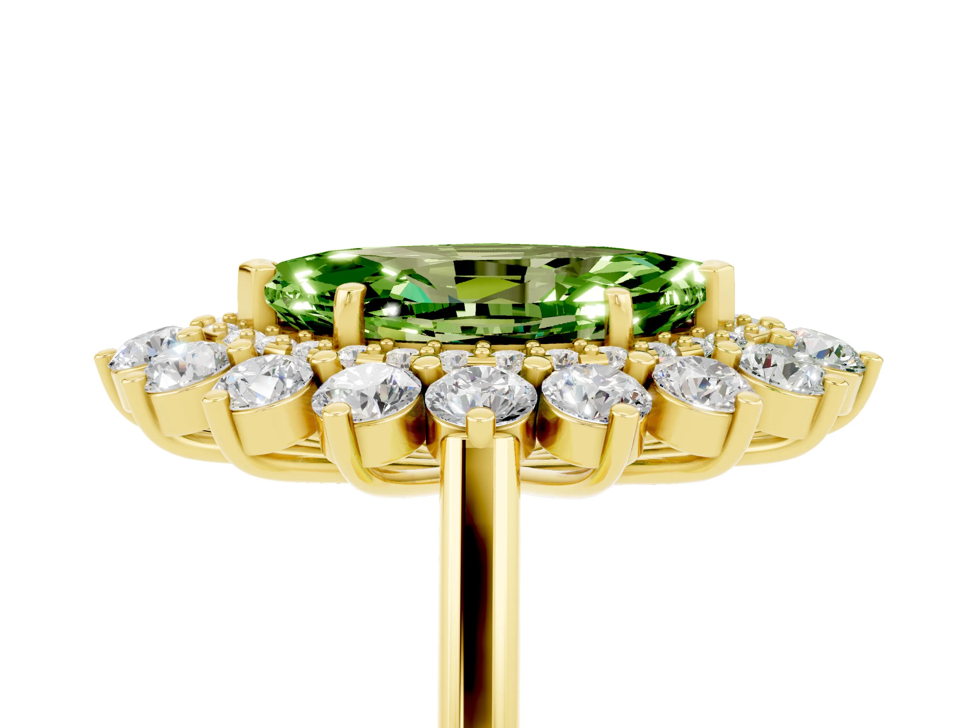 Yellow gold Marquise Cut Halo Cluster Diamond Ring with Pave Band and Four-Prong Setting_17