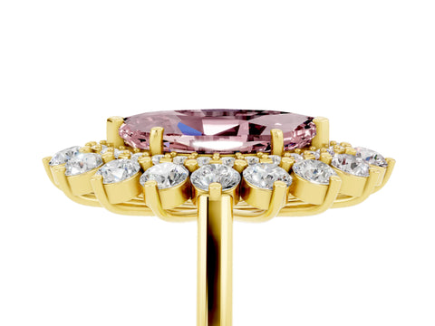 Yellow gold Marquise Cut Halo Cluster Diamond Ring with Pave Band and Four-Prong Setting_17