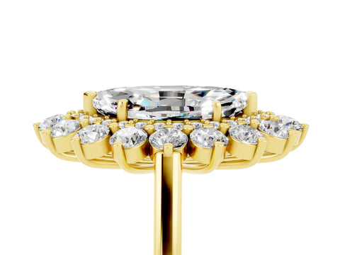 Yellow gold Marquise Cut Halo Cluster Diamond Ring with Pave Band and Four-Prong Setting_17