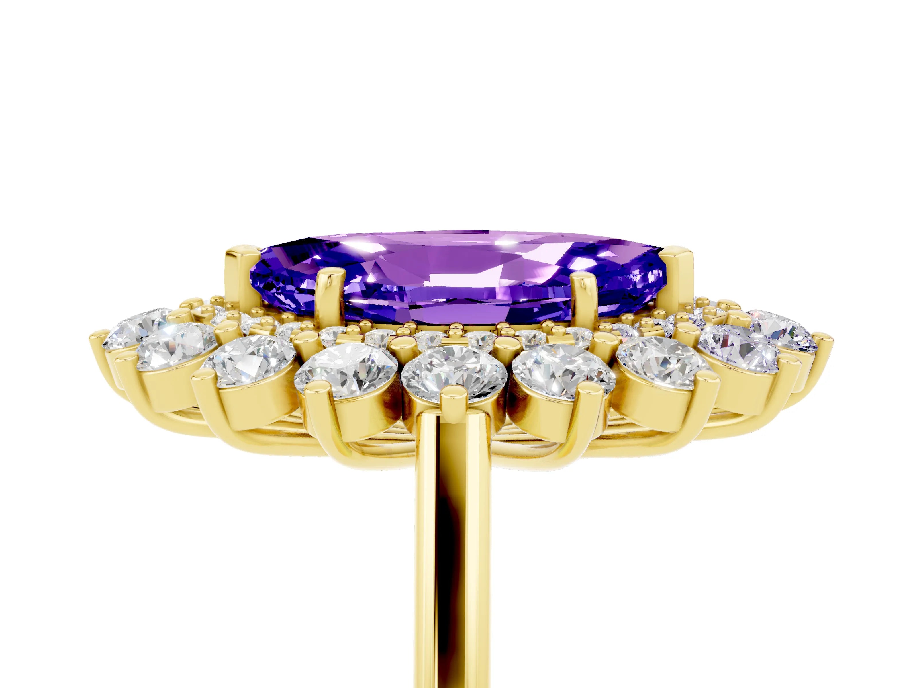 Yellow gold Marquise Cut Halo Cluster Diamond Ring with Pave Band and Four-Prong Setting_17