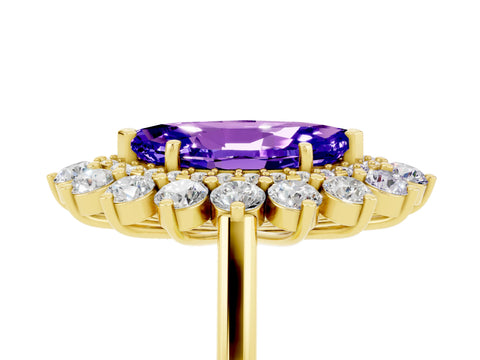 Yellow gold Marquise Cut Halo Cluster Diamond Ring with Pave Band and Four-Prong Setting_17