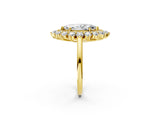 Yellow gold Marquise Cut Halo Cluster Diamond Ring with Pave Band and Four-Prong Setting_19