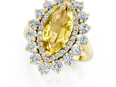 Yellow gold Marquise Cut Halo Cluster Diamond Ring with Pave Band and Four-Prong Setting_1