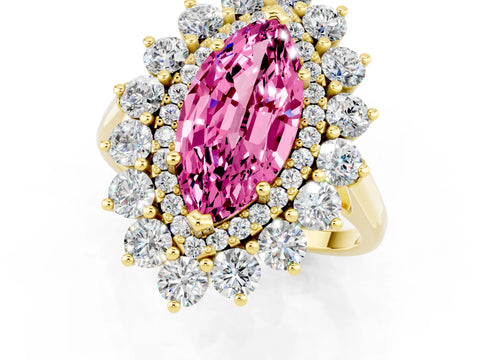Yellow gold Marquise Cut Halo Cluster Diamond Ring with Pave Band and Four-Prong Setting_1