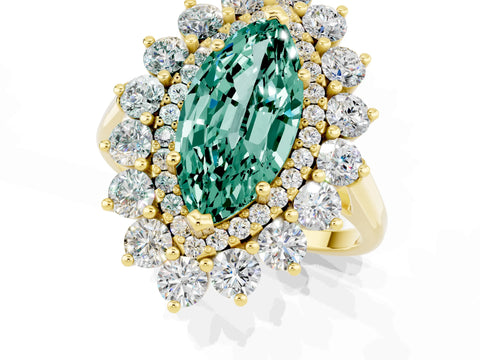 Yellow gold Marquise Cut Halo Cluster Diamond Ring with Pave Band and Four-Prong Setting_1