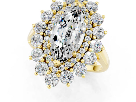 Yellow gold Marquise Cut Halo Cluster Diamond Ring with Pave Band and Four-Prong Setting_1