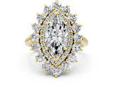 Yellow gold Marquise Cut Halo Cluster Diamond Ring with Pave Band and Four-Prong Setting_29