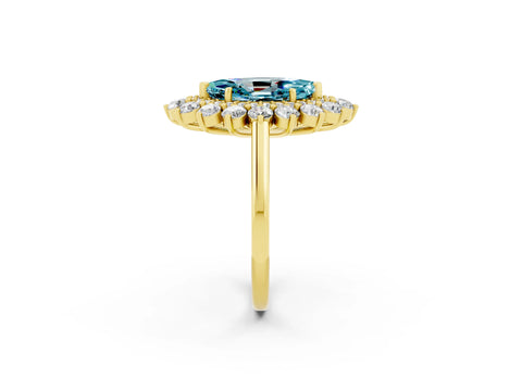 Yellow gold Marquise Cut Halo Cluster Diamond Ring with Pave Band and Four-Prong Setting_2