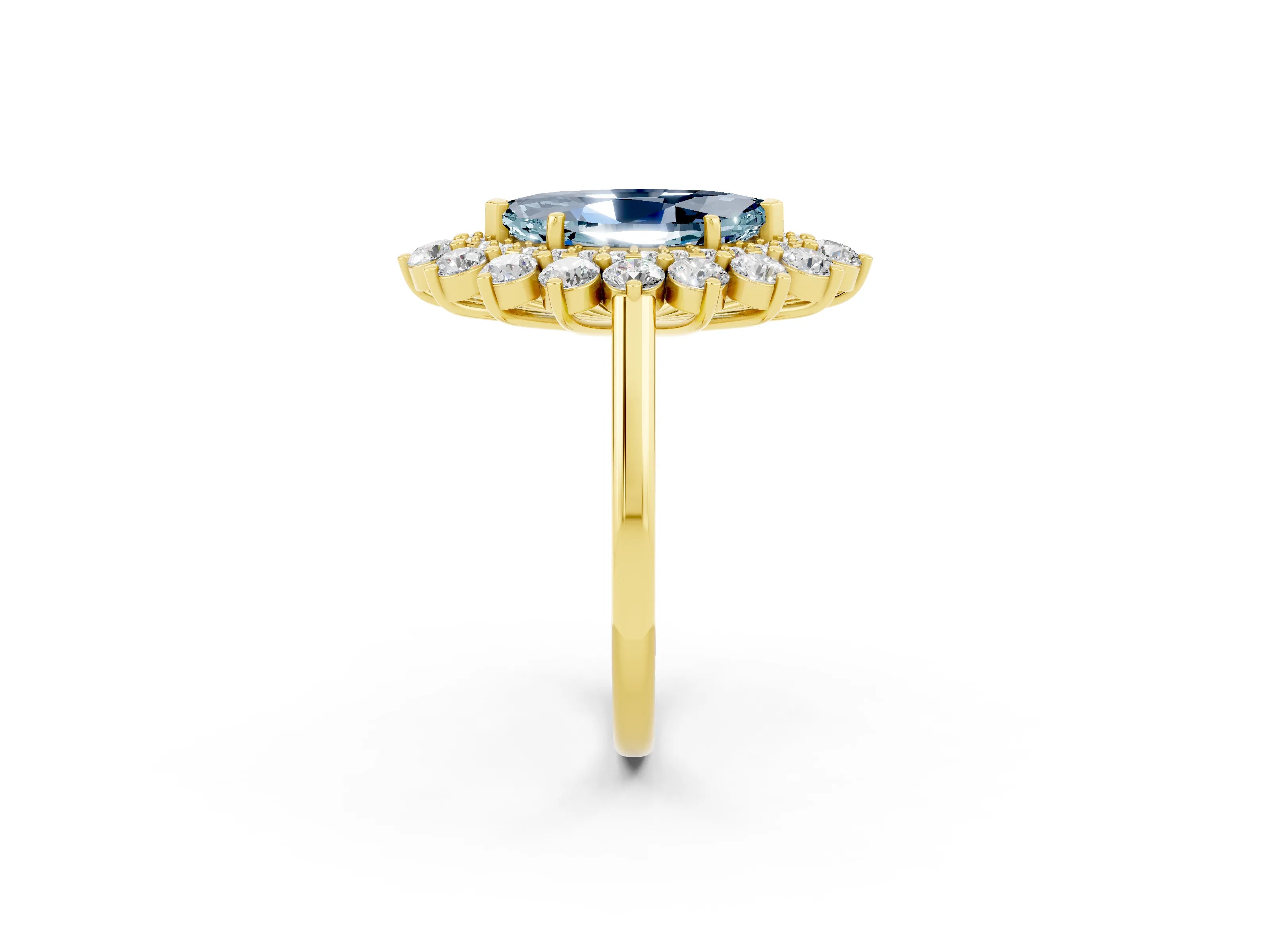 Yellow gold Marquise Cut Halo Cluster Diamond Ring with Pave Band and Four-Prong Setting_2