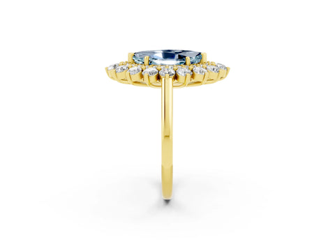 Yellow gold Marquise Cut Halo Cluster Diamond Ring with Pave Band and Four-Prong Setting_2