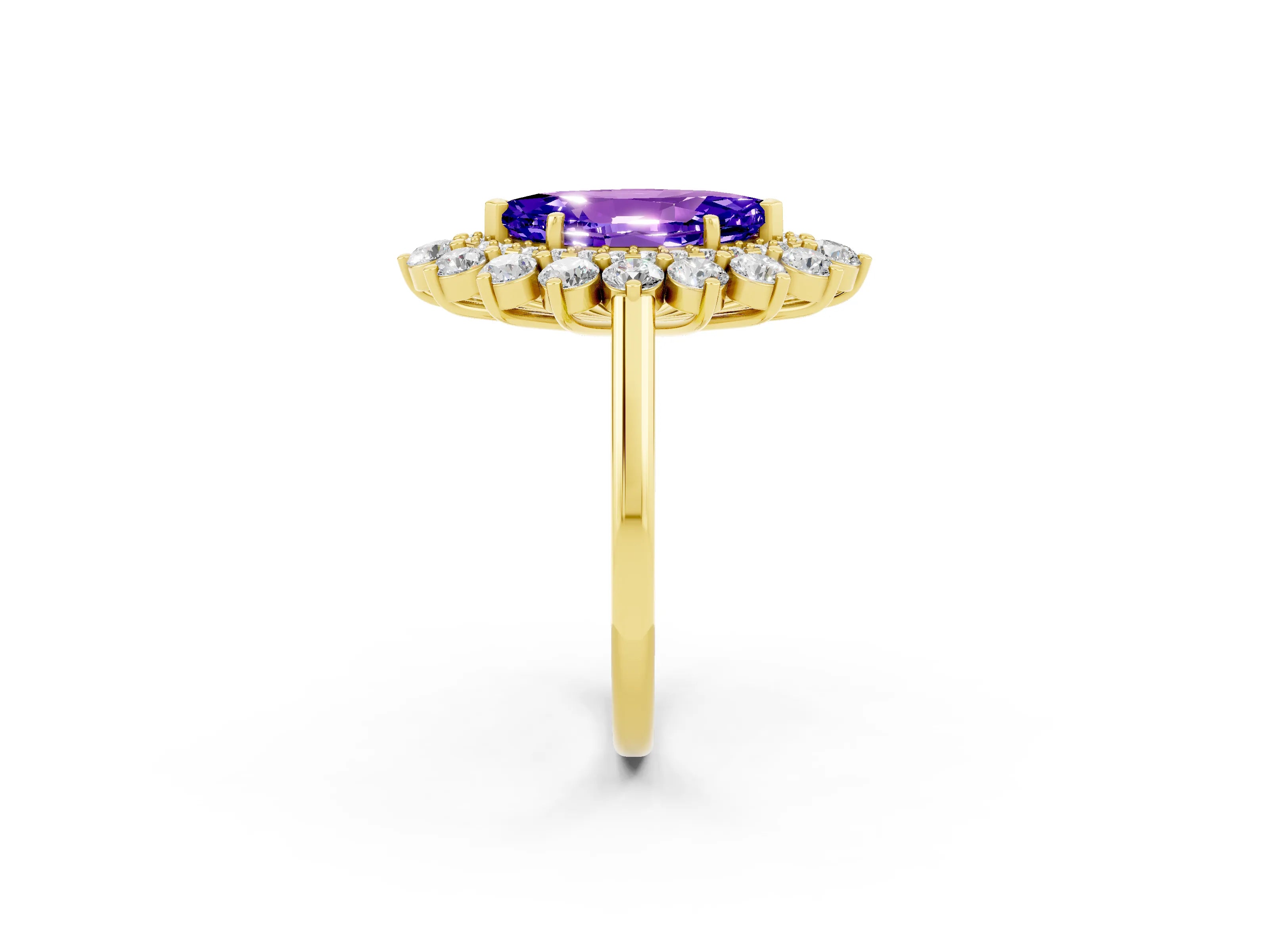 Yellow gold Marquise Cut Halo Cluster Diamond Ring with Pave Band and Four-Prong Setting_2
