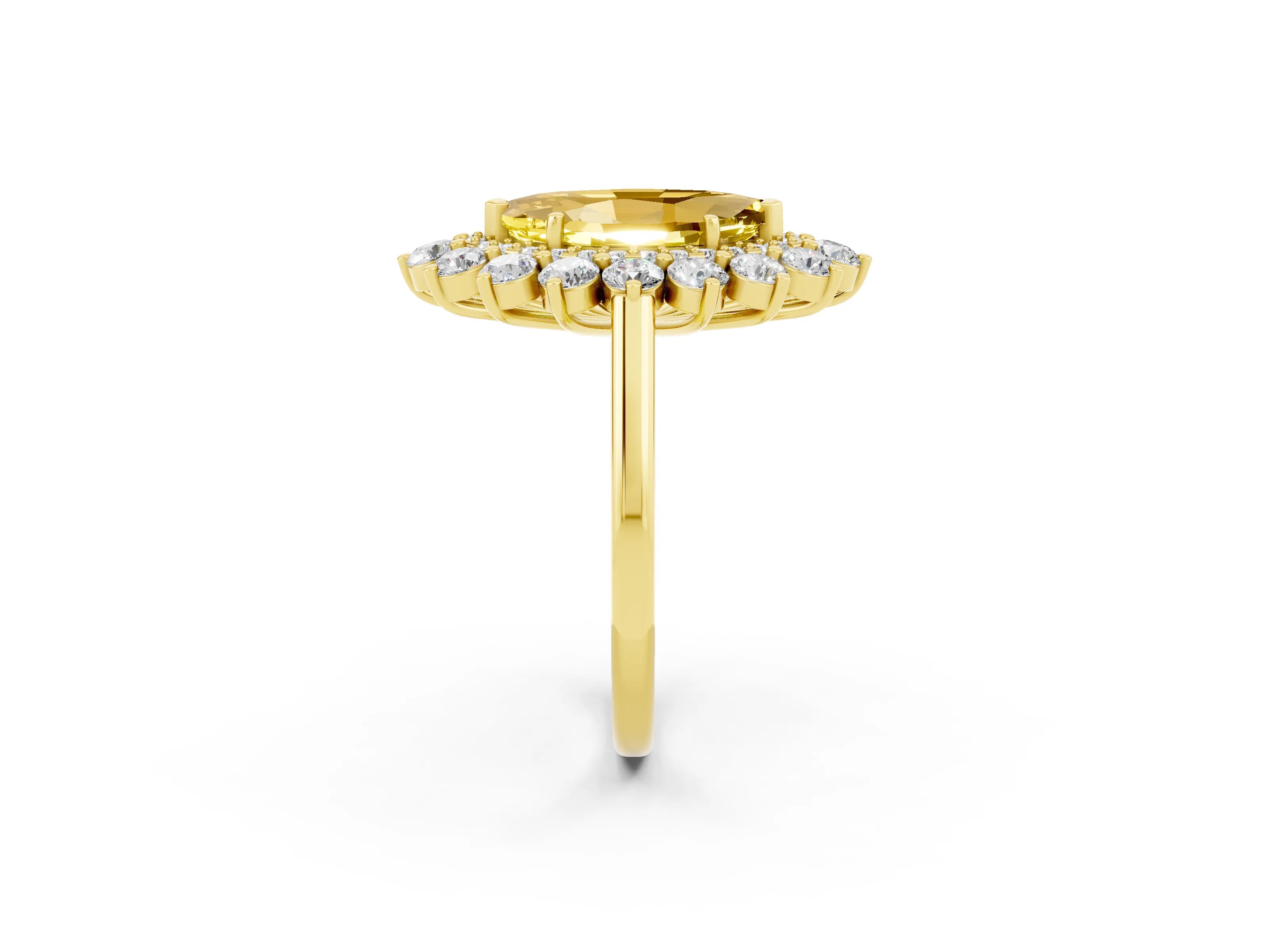 Yellow gold Marquise Cut Halo Cluster Diamond Ring with Pave Band and Four-Prong Setting_2