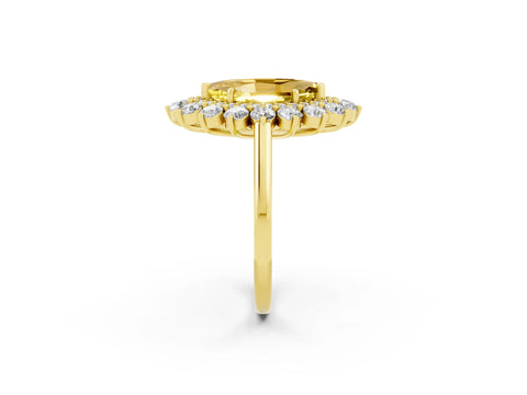 Yellow gold Marquise Cut Halo Cluster Diamond Ring with Pave Band and Four-Prong Setting_2