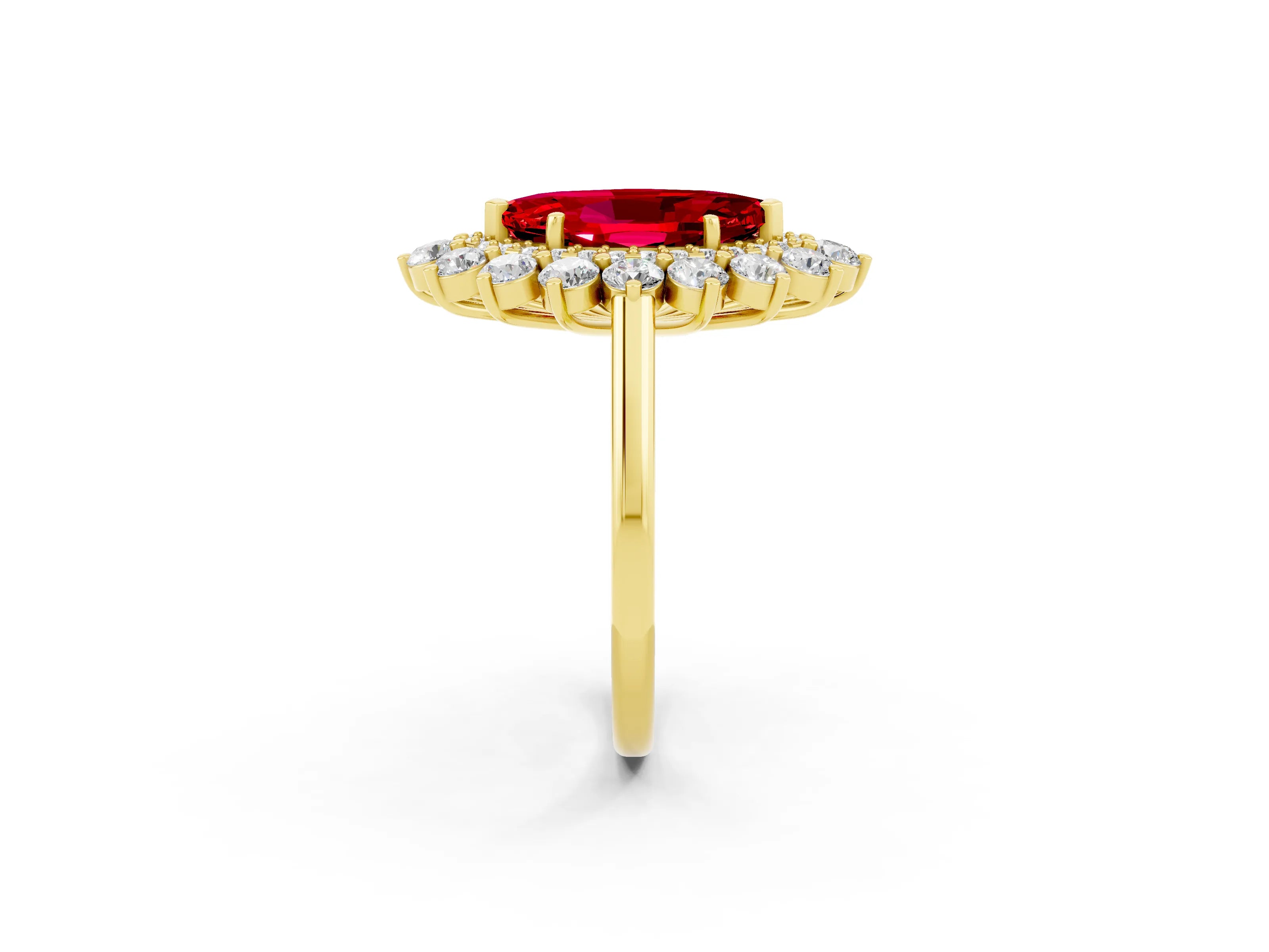 Yellow gold Marquise Cut Halo Cluster Diamond Ring with Pave Band and Four-Prong Setting_2