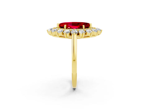 Yellow gold Marquise Cut Halo Cluster Diamond Ring with Pave Band and Four-Prong Setting_2