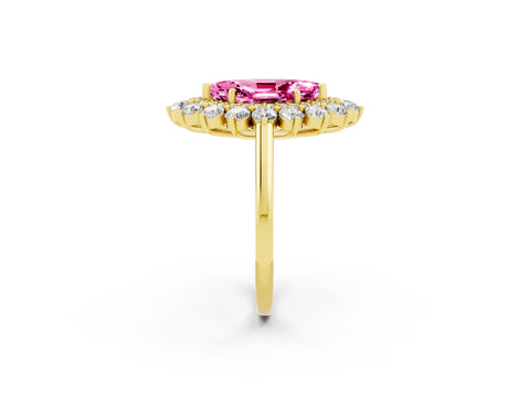 Yellow gold Marquise Cut Halo Cluster Diamond Ring with Pave Band and Four-Prong Setting_2