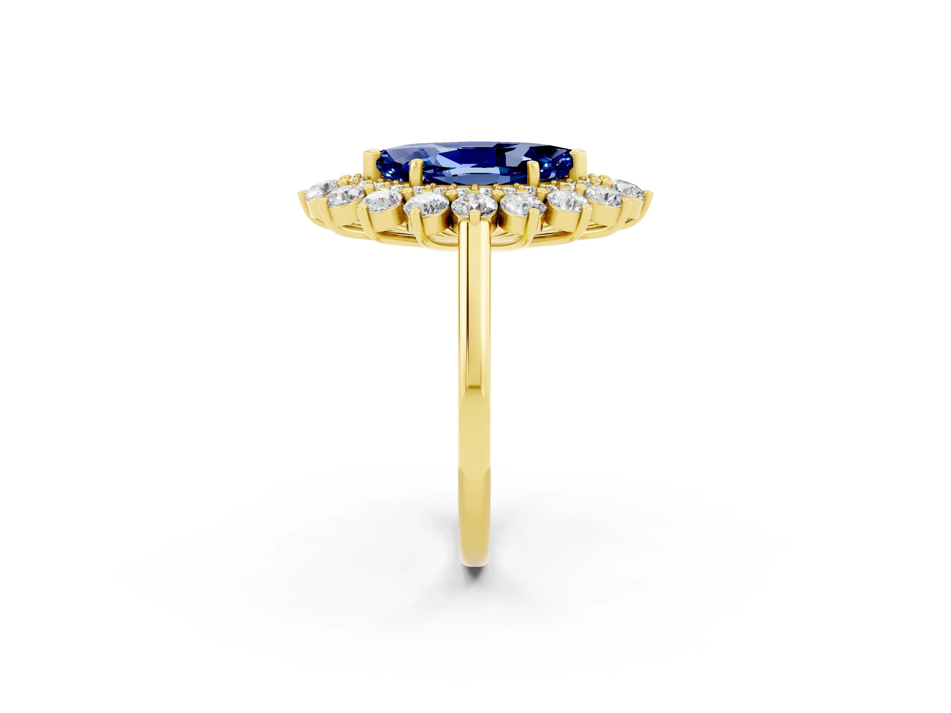 Yellow gold Marquise Cut Halo Cluster Diamond Ring with Pave Band and Four-Prong Setting_2
